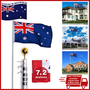 Rustproof Aluminum Flag Pole with 7.2m, Heavy-Duty Telescoping Pole for Outdoors, Gardens, Roof Walls, V284-AUS-1