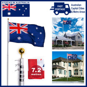 Rustproof Aluminum Flag Pole with 7.2m, Heavy-Duty Telescoping Pole for Outdoors, Gardens, Roof Walls, V284-AUS-1