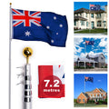 Rustproof Aluminum Flag Pole with 7.2m, Heavy-Duty Telescoping Pole for Outdoors, Gardens, Roof Walls, V284-AUS-1