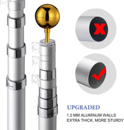 Rustproof Aluminum Flag Pole with 7.2m, Heavy-Duty Telescoping Pole for Outdoors, Gardens, Roof Walls, V284-AUS-1