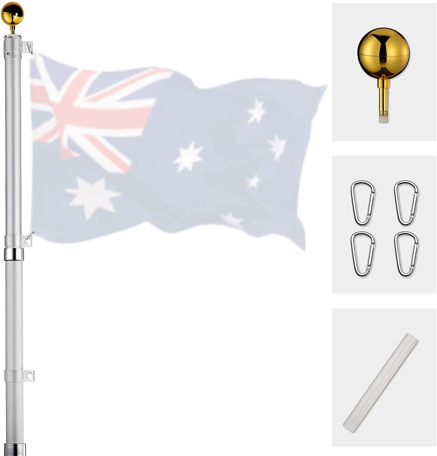 Rustproof Aluminum Flag Pole with 7.2m, Heavy-Duty Telescoping Pole for Outdoors, Gardens, Roof Walls, V284-AUS-1