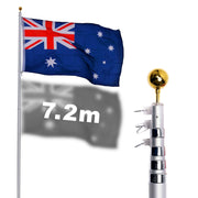 Rustproof Aluminum Flag Pole with 7.2m, Heavy-Duty Telescoping Pole for Outdoors, Gardens, Roof Walls, V284-AUS-1