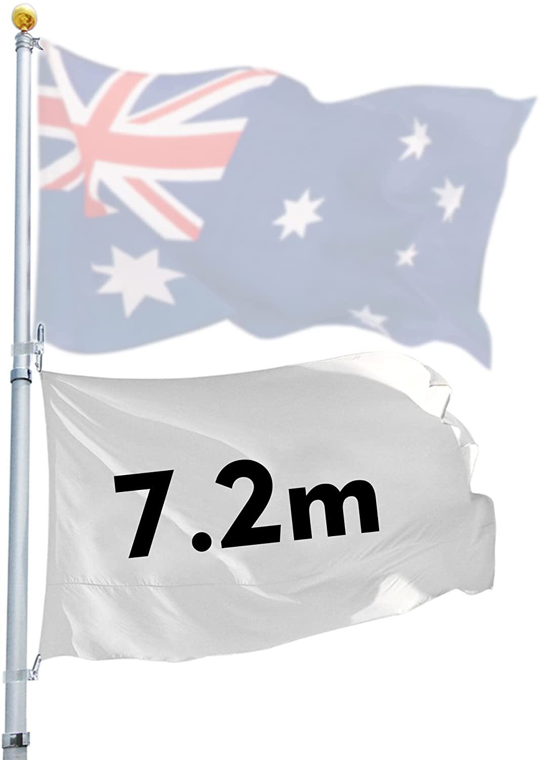 Rustproof Aluminum Flag Pole with 7.2m, Heavy-Duty Telescoping Pole for Outdoors, Gardens, Roof Walls, V284-AUS-1