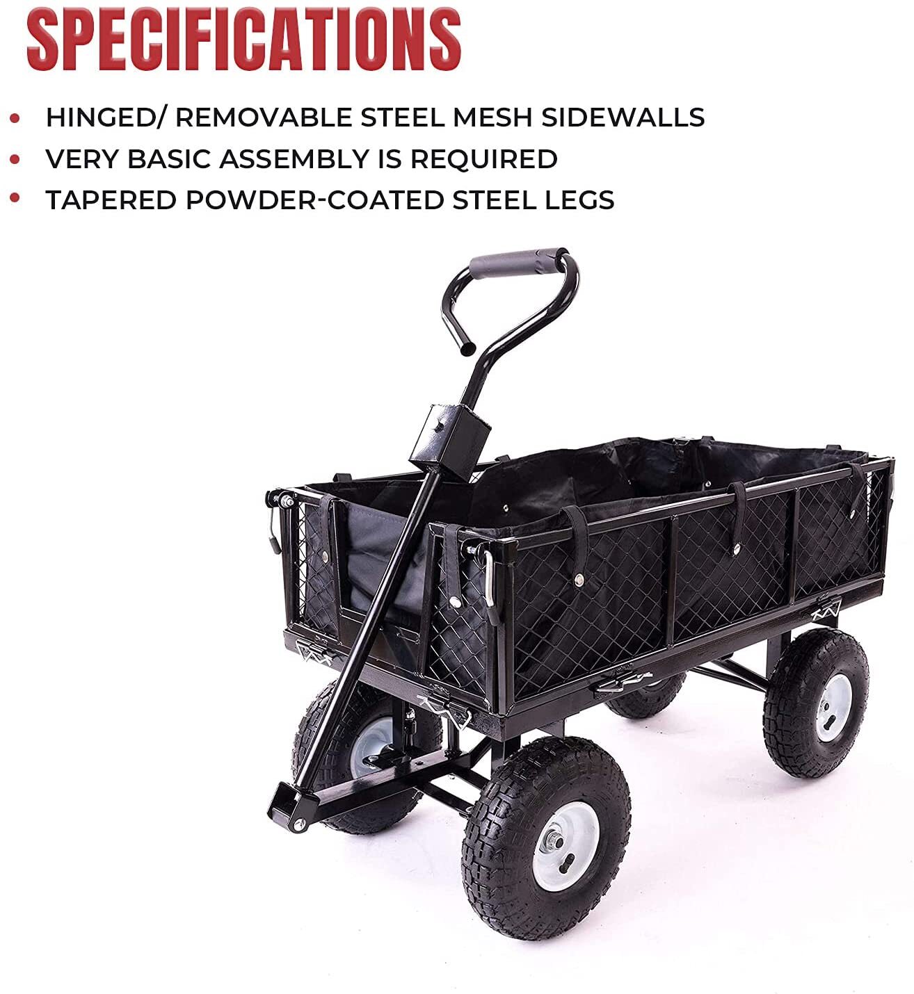 Garden Dump Rolling Mesh Cart with Heavy Duty Steel Frame,10 Inch Pneumatic Tires Maximum Load Capacity of V284-TC1840A