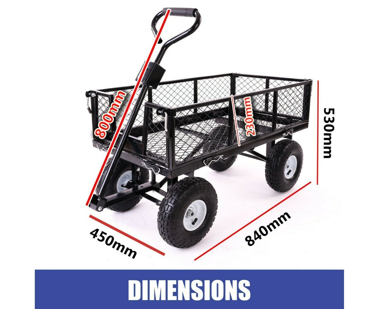 Garden Dump Rolling Mesh Cart with Heavy Duty Steel Frame,10 Inch Pneumatic Tires Maximum Load Capacity of V284-TC1840A
