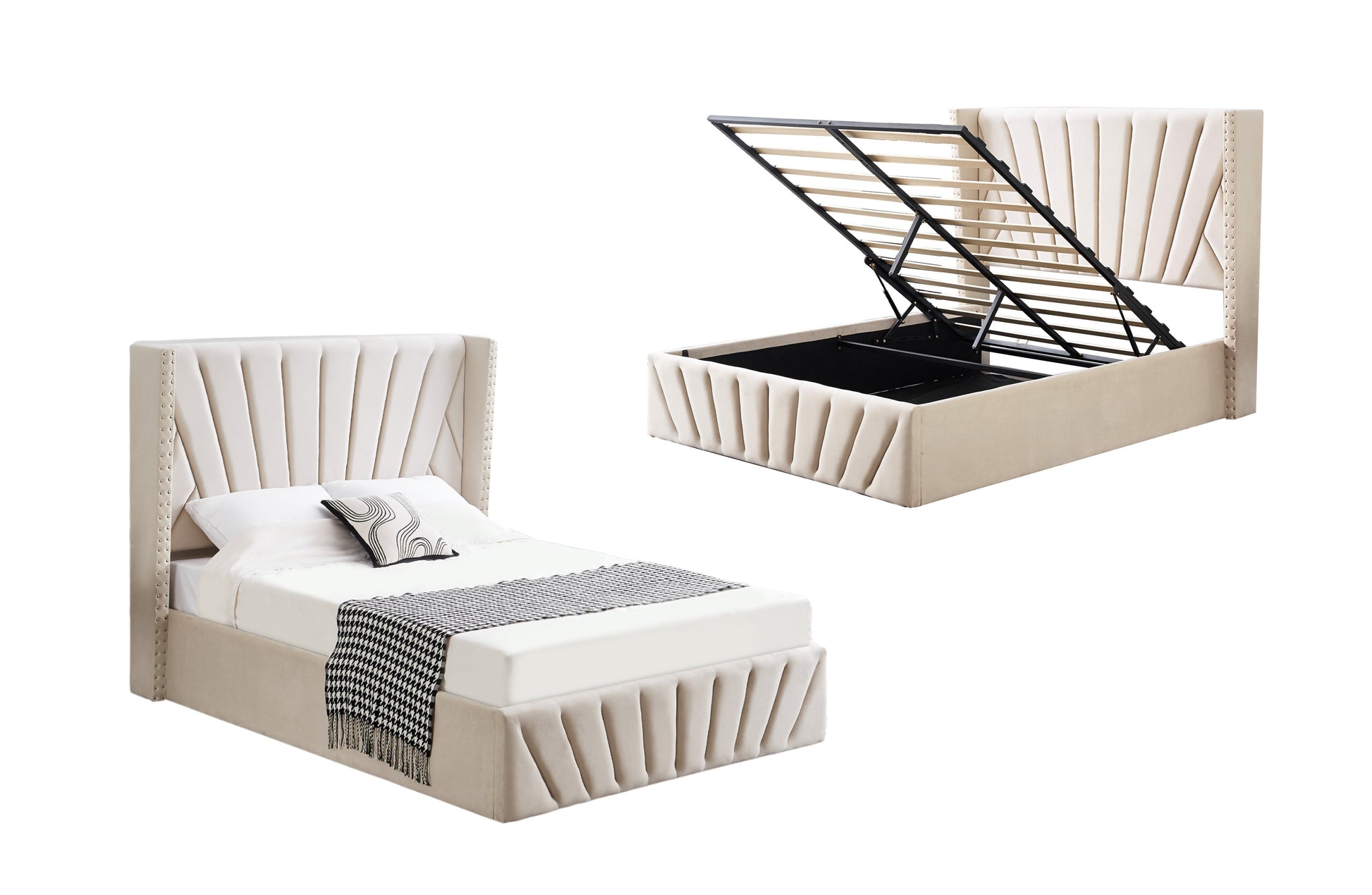 Allure Beige Velvet Gas Lift Bed - King V292-BED-ALLURE-KING-BEIGE