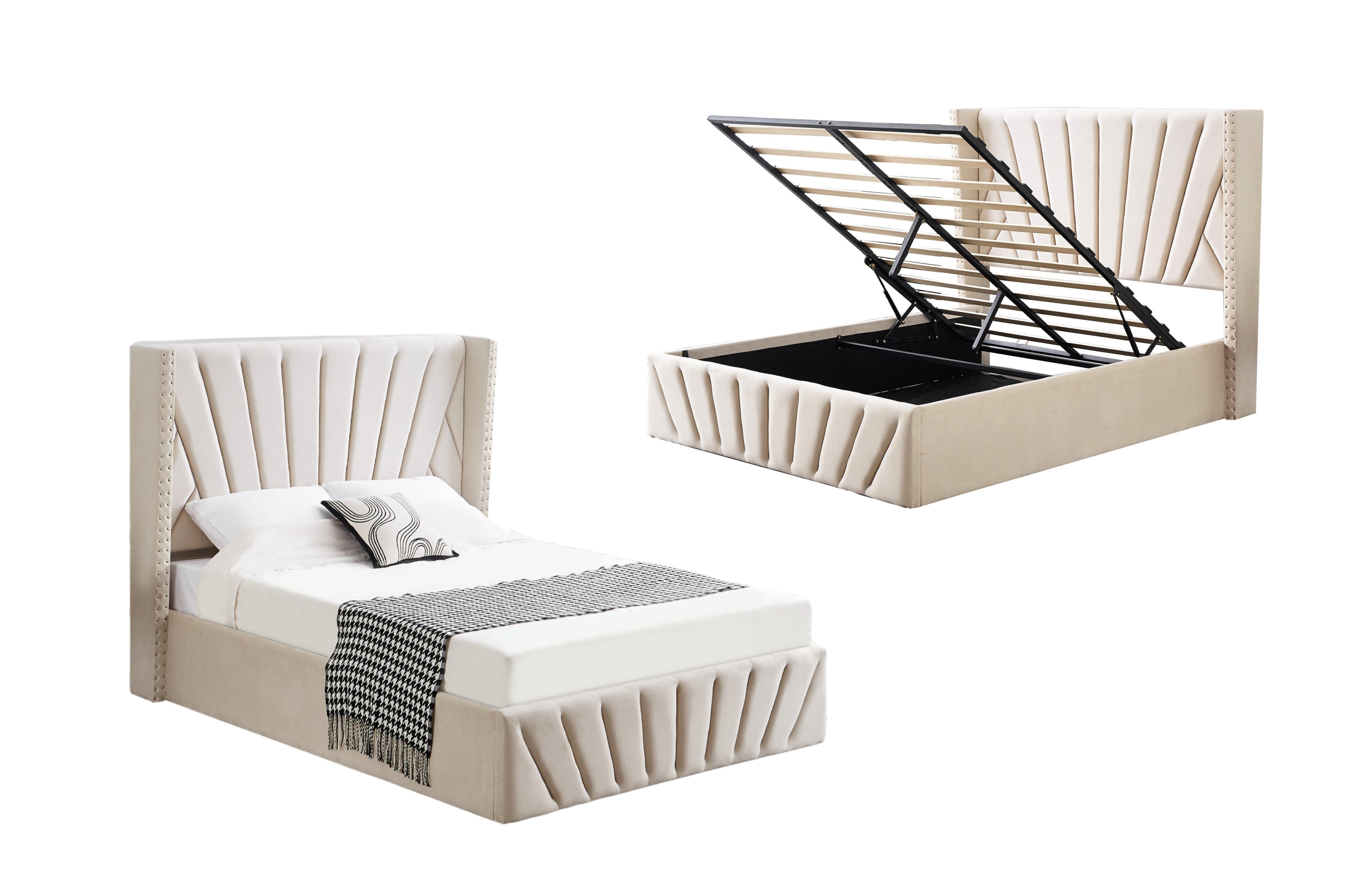 Allure Beige Velvet Gas Lift Bed - King V292-BED-ALLURE-KING-BEIGE