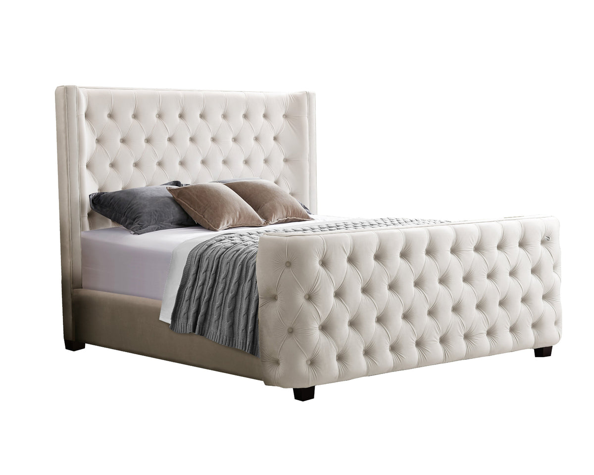 Milan Cream Velvet Tufted Headboard and End board Bed Frame - Queen V292-BED-MILAN-CREAM-QUEEN