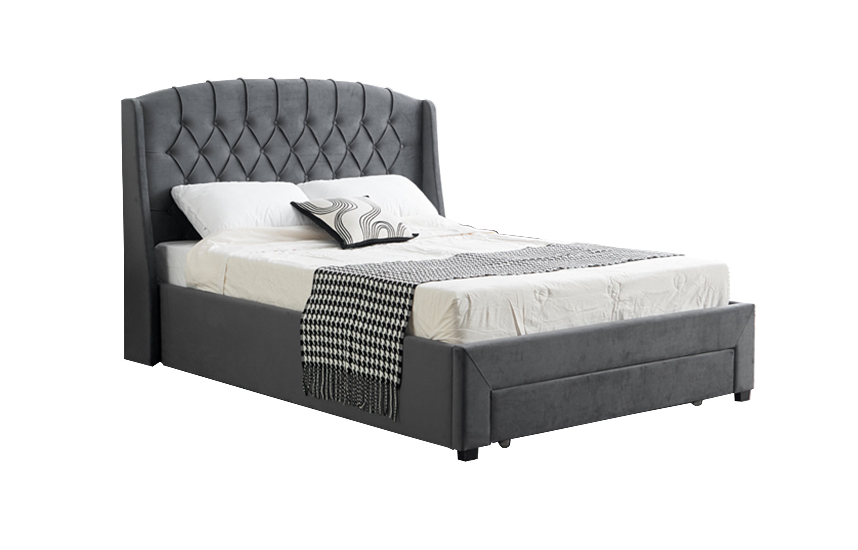 Paris Tall Tufted Velvet Dark Grey Bed with Storage Drawer - King V292-BED-PARIS-KING-GREY