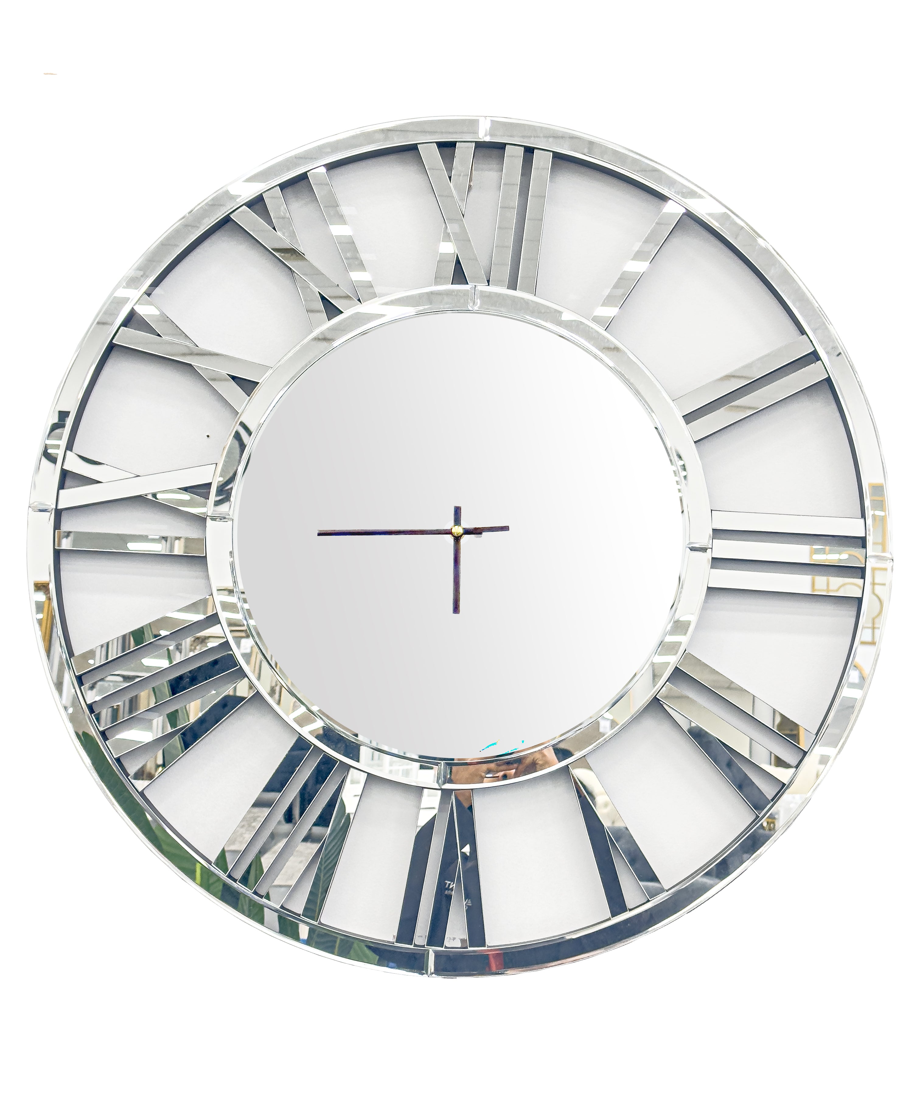 Decorative Silver 75cm Mirror Clock V292-CL-MIR-R70CM-SILVER