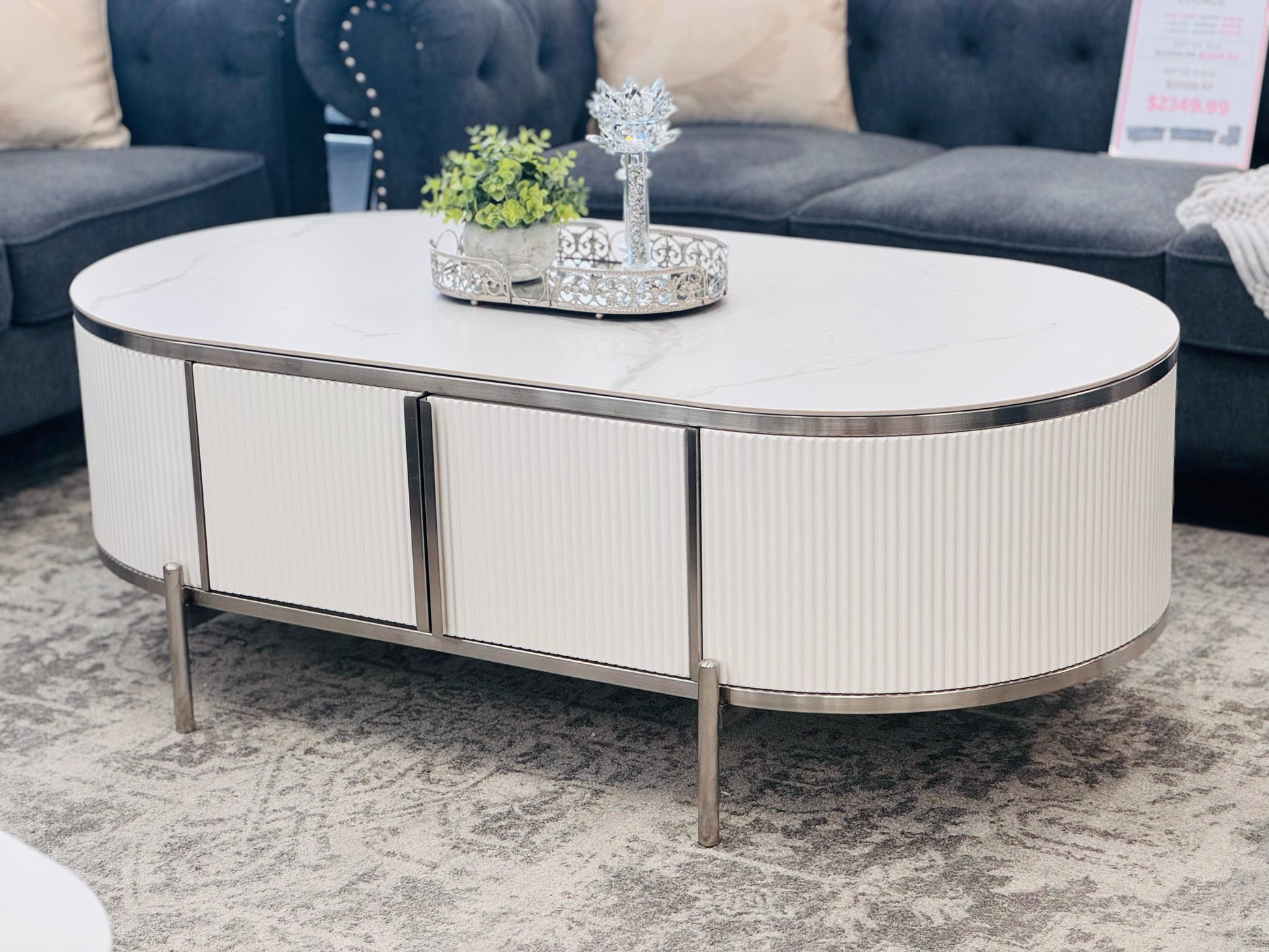 Kingsley Coffee Table - White V292-CT-KINGSLEY-WHITEBASE-WHITEMARBLE