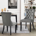 Set of 2 - Alsea Dark Grey Velvet & Black Rubberwood Dining Chairs Upholstered Tufted Stud Trim and Ring V292-DC-ALSEA-DGREY-BLACK