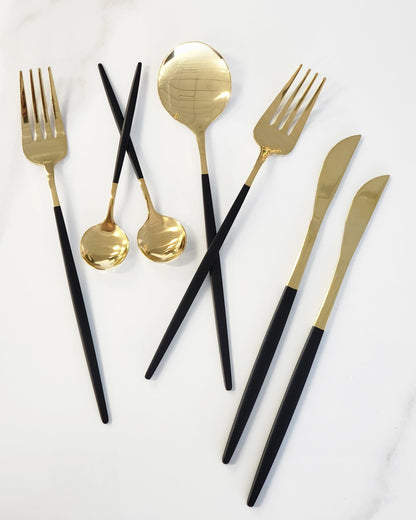 Deluxe Cutlery Set - Black & Gold V292-HD-CUTLERY-KEILY-TBLSPOON-GOLD