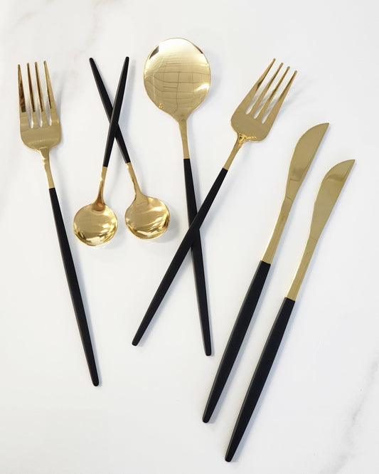 Deluxe Cutlery Set - Black & Gold V292-HD-CUTLERY-KEILY-TBLSPOON-GOLD