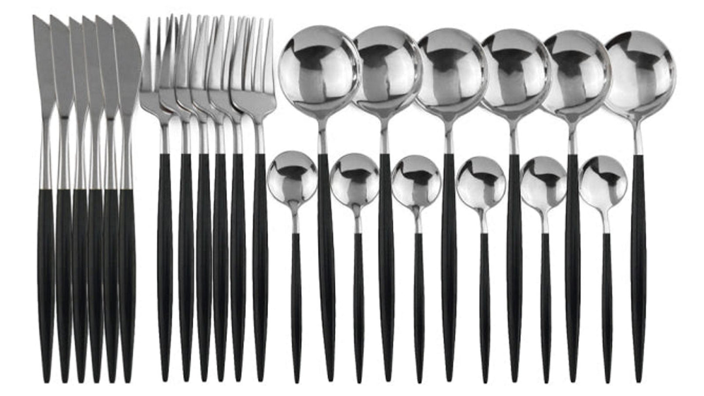 Deluxe Cutlery Set - Black & Silver V292-HD-CUTLERY-KEILY-TBLSPOON-SILVER