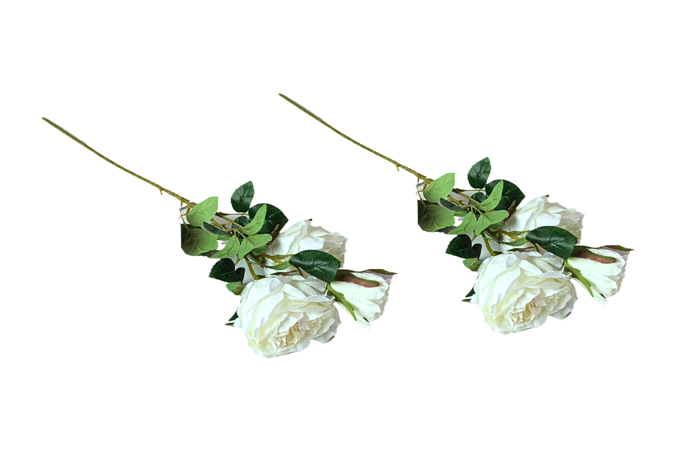 Artificial Rose Stems - Set of 2 Stems - 60cm with 3 Flowers Each - Off White V292-HD-PLANT-3STEMROSE-60CM-OFFWHITE-SO2