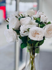 Artificial Rose Stems - Set of 2 Stems - 60cm with 3 Flowers Each - White V292-HD-PLANT-3STEMROSE-60CM-WHITE-SO2