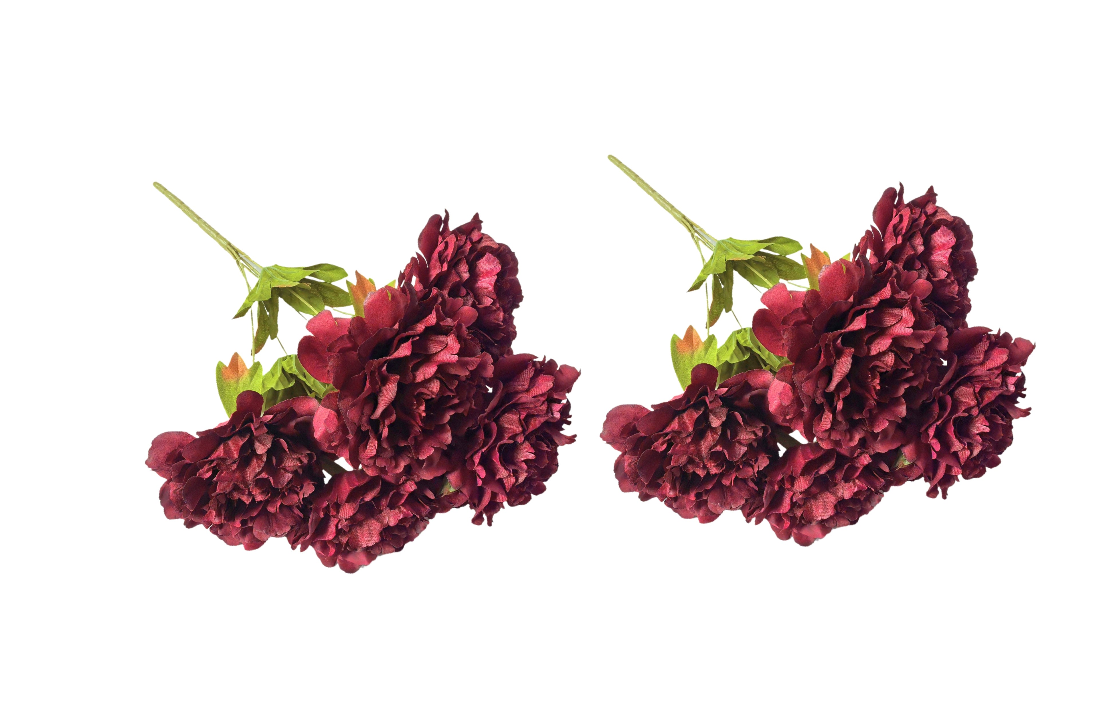 Artificial Bloomed Peony Bunch - Set of 2 Bunches - 45cm with 5 Flowers Each - Maroon V292-HD-PLANT-BLOOMPEONY-45CM-MAROON-SO2