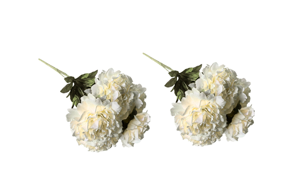 Artificial Bloomed Peony Bunch - Set of 2 Bunches - 45cm with 5 Flowers Each - White V292-HD-PLANT-BLOOMPEONY-45CM-WHITE-SO2