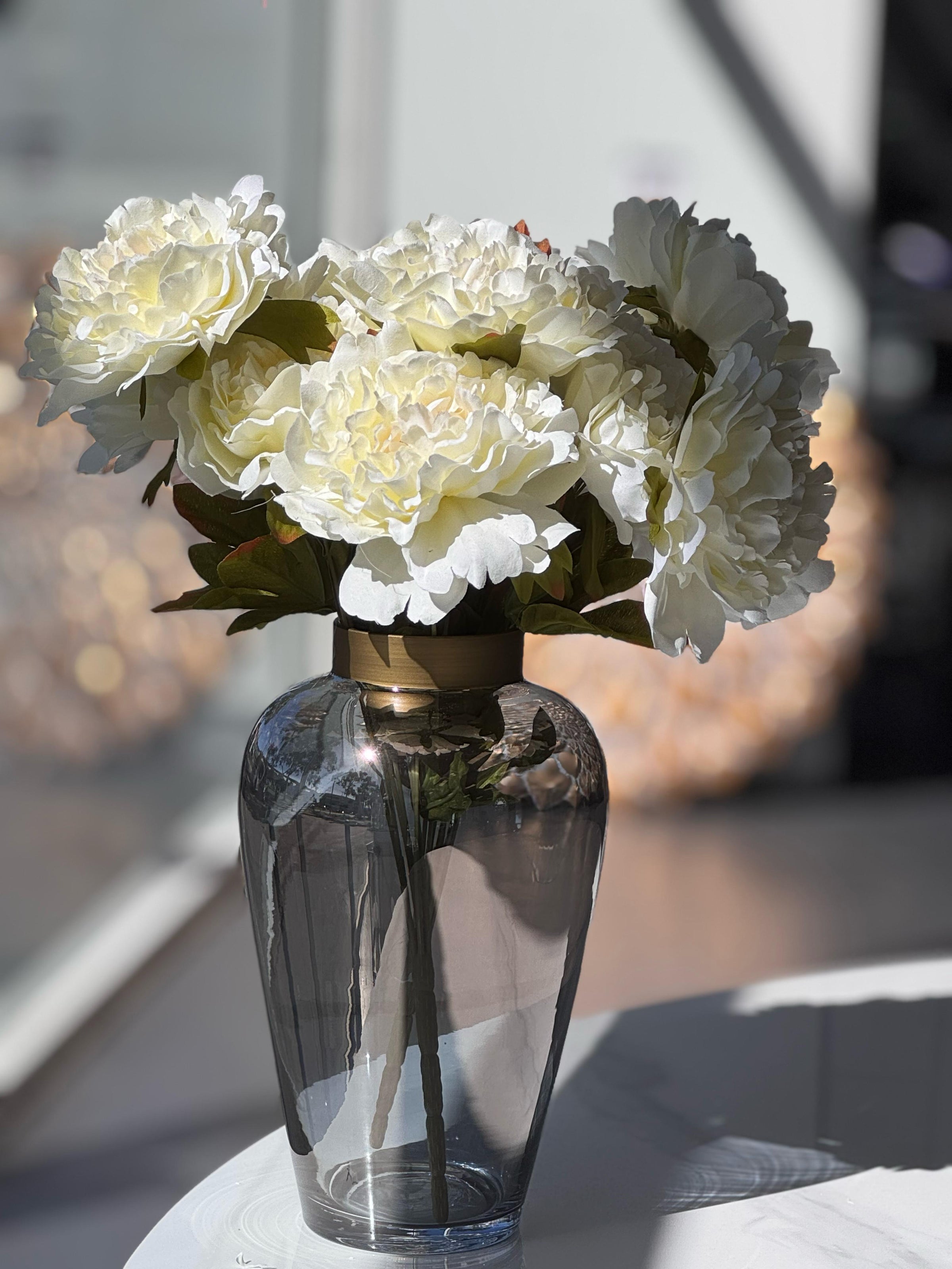 Artificial Bloomed Peony Bunch - Set of 2 Bunches - 45cm with 5 Flowers Each - White V292-HD-PLANT-BLOOMPEONY-45CM-WHITE-SO2