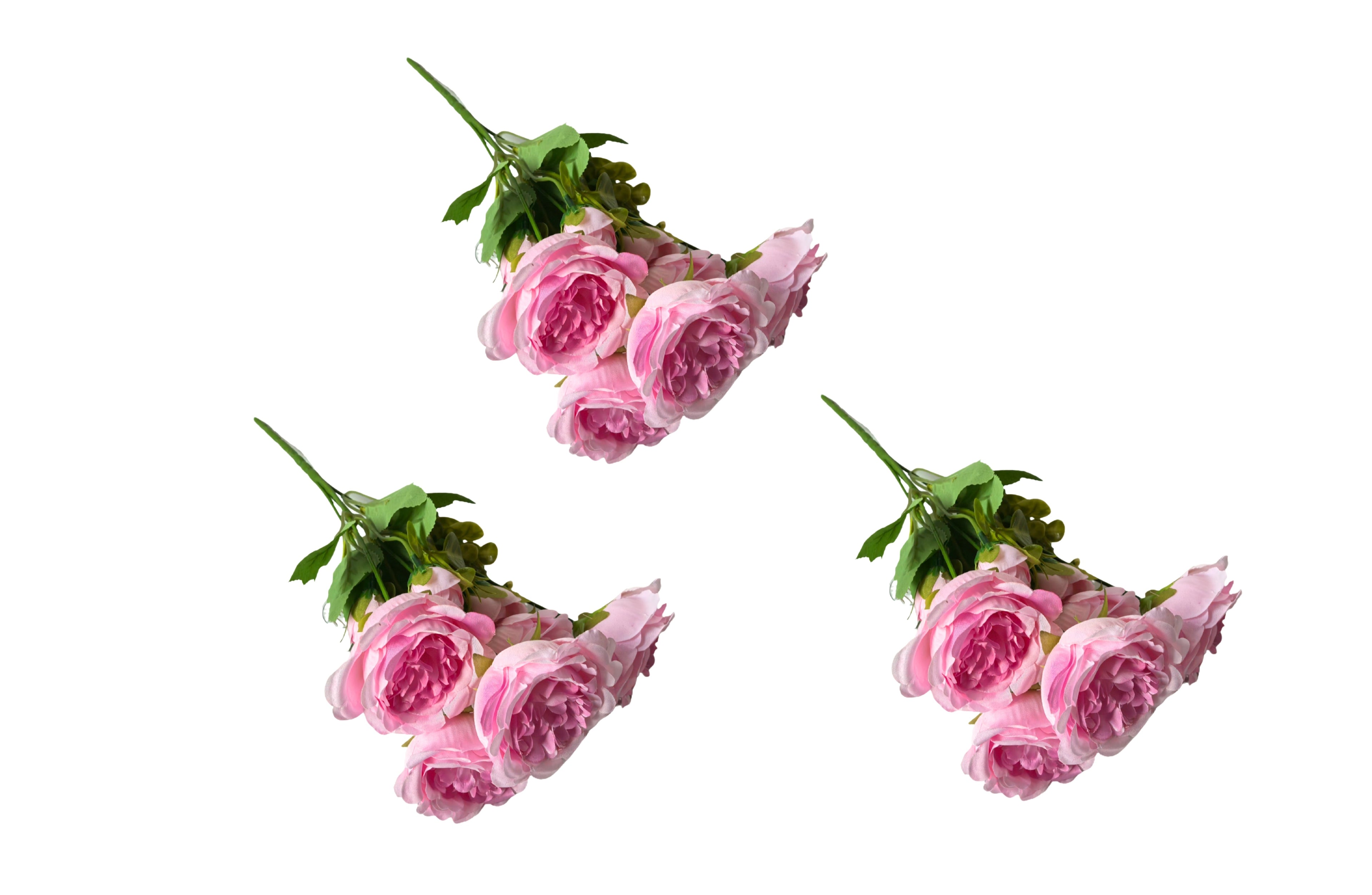 Artificial Rose Bunch - 31cm (Set of 3 Stems, 4 Flowers Each) - Pink V292-HD-PLANT-ROSE-31CM-PINK-SO3