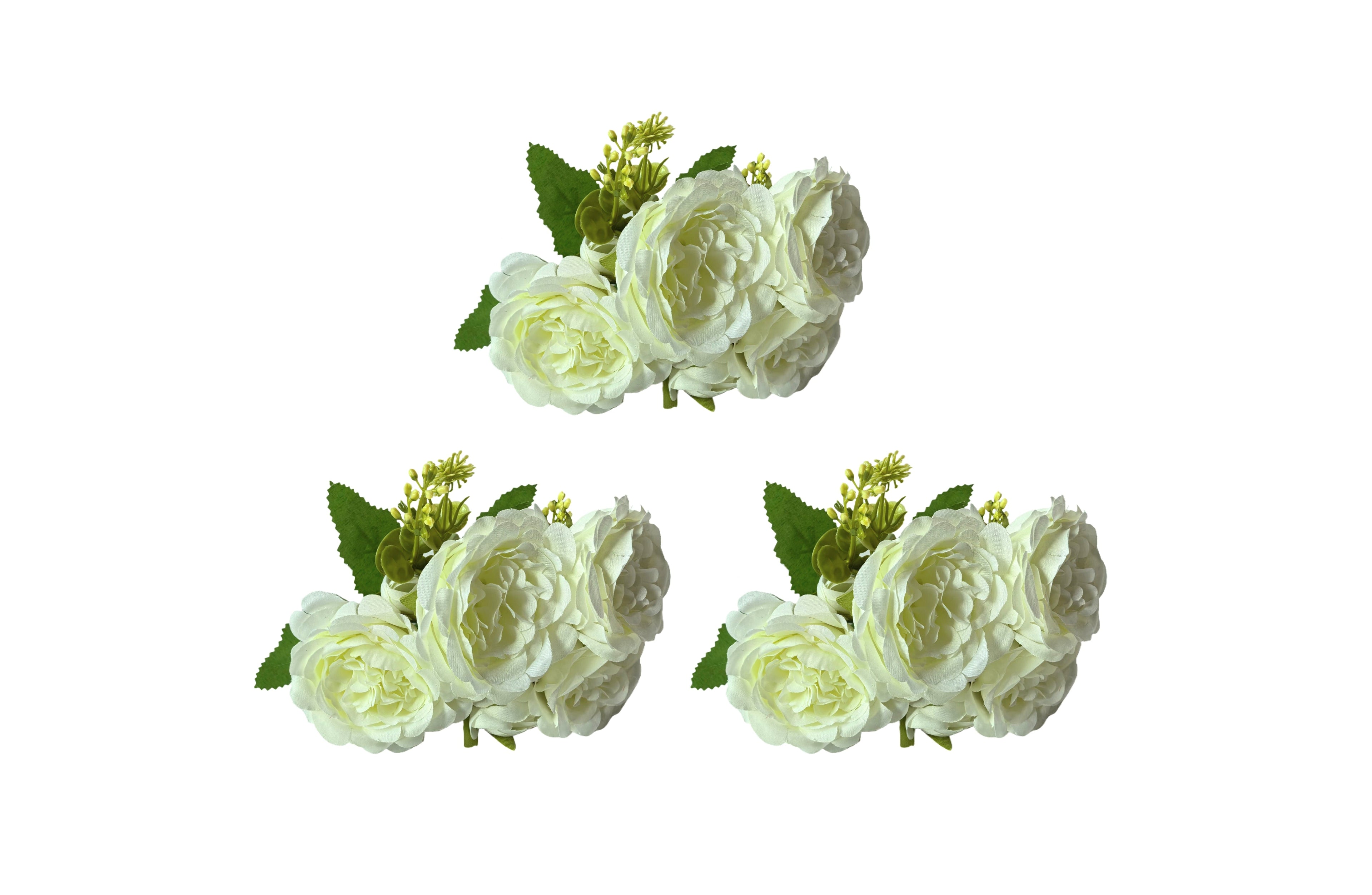Artificial Rose Bunch - 31cm (Set of 3 Stems, 4 Flowers Each) - White V292-HD-PLANT-ROSE-31CM-WHITE-SO3