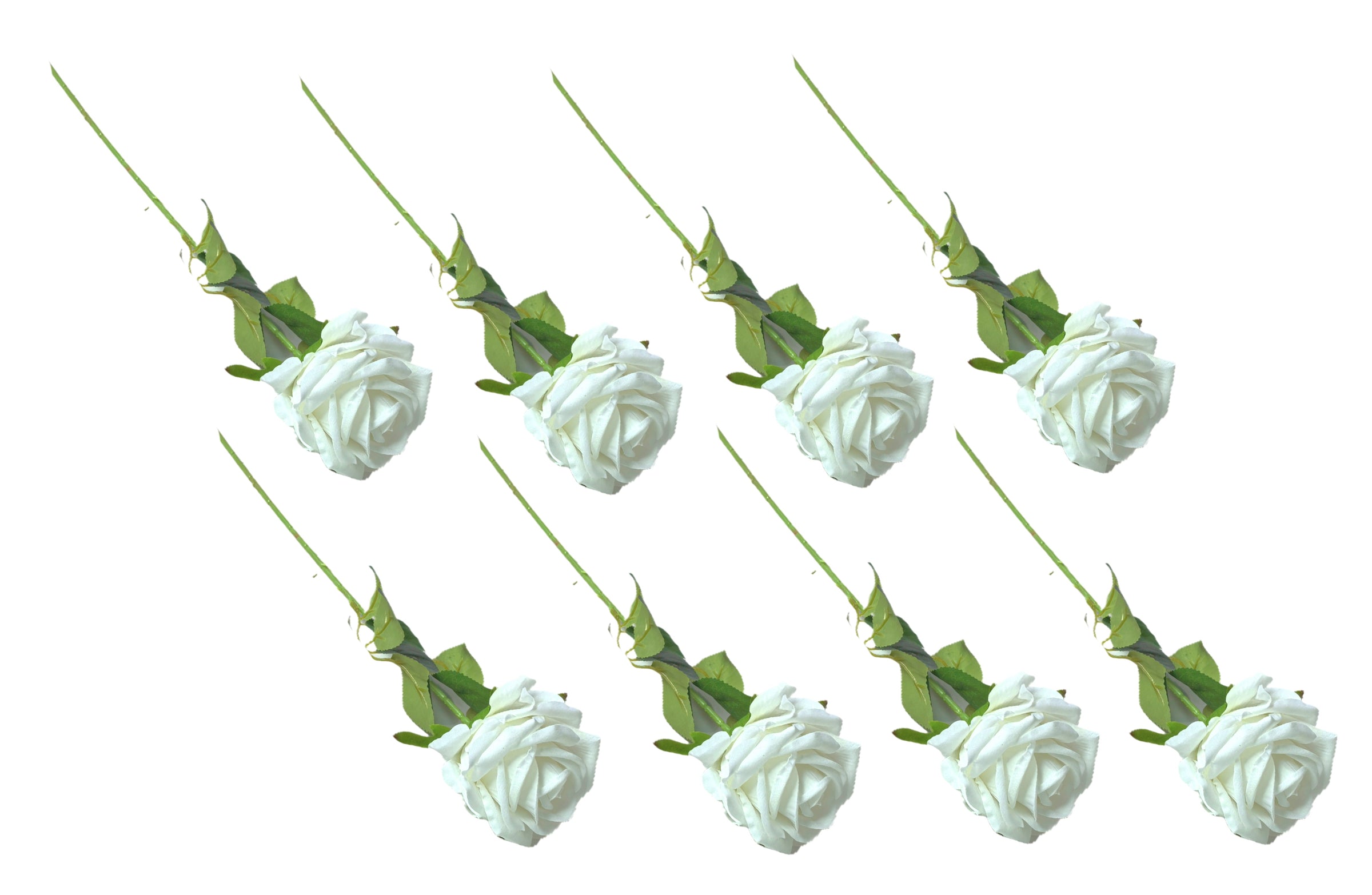 Artificial Single Stem Rose 50cm - White - Set of 8 Stems V292-HD-PLANT-STEMROSE-50CM-WHITE-SO8