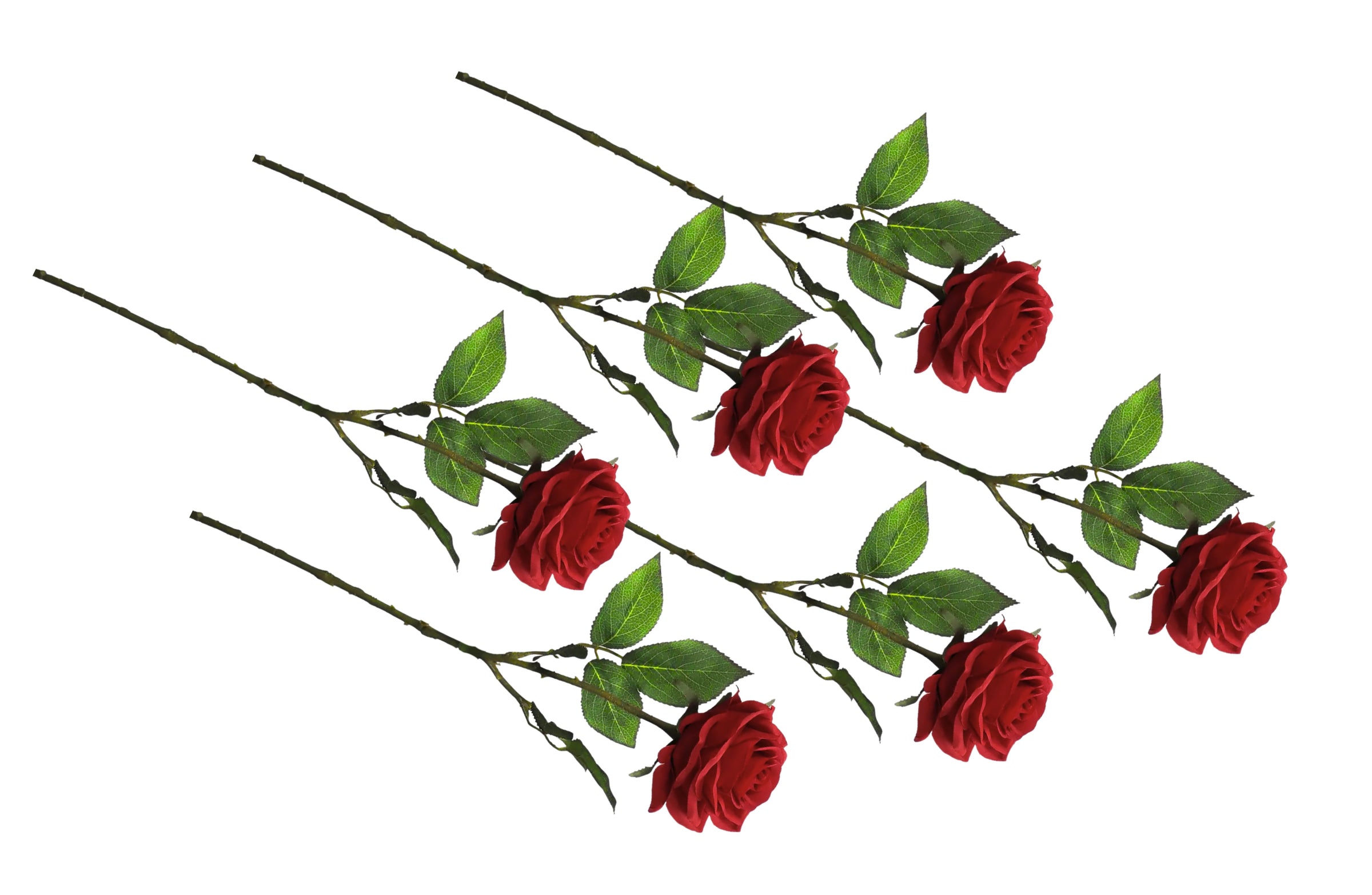 Artificial Single Stem Rose 64cm - Red- Set of 6 Stems V292-HD-PLANT-STEMROSE-64CM-RED-SO6