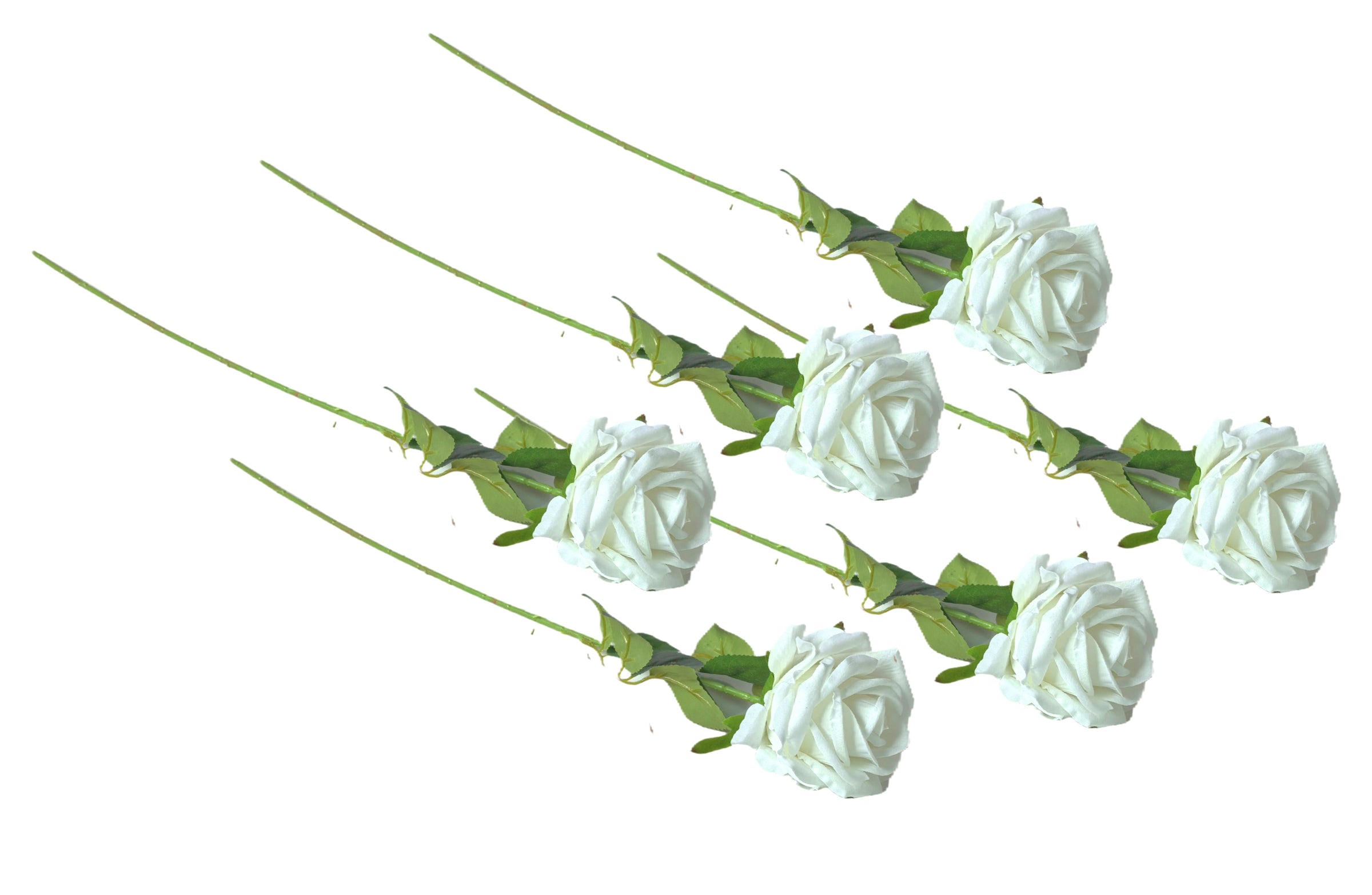 Artificial Single Stem Rose 64cm - White - Set of 6 Stems V292-HD-PLANT-STEMROSE-64CM-WHITE-SO6