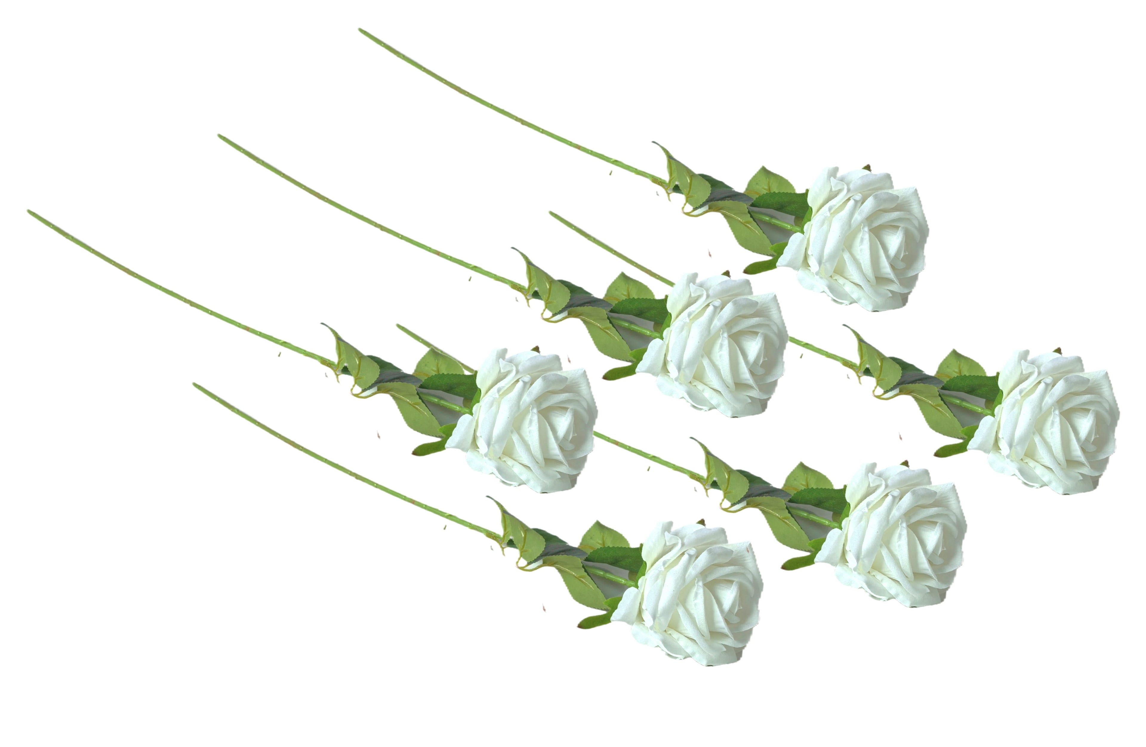 Artificial Single Stem Rose 64cm - White - Set of 6 Stems V292-HD-PLANT-STEMROSE-64CM-WHITE-SO6