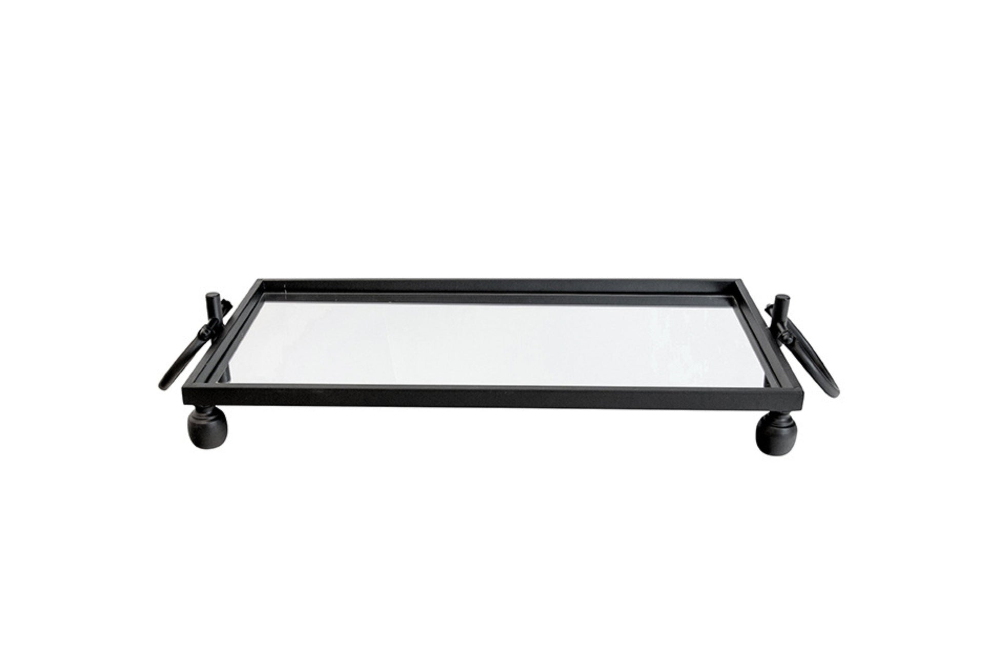 Eliza Mirror Tray with Handles - Medium - Black V292-HD-TR-ELI-M-RECT-BLK
