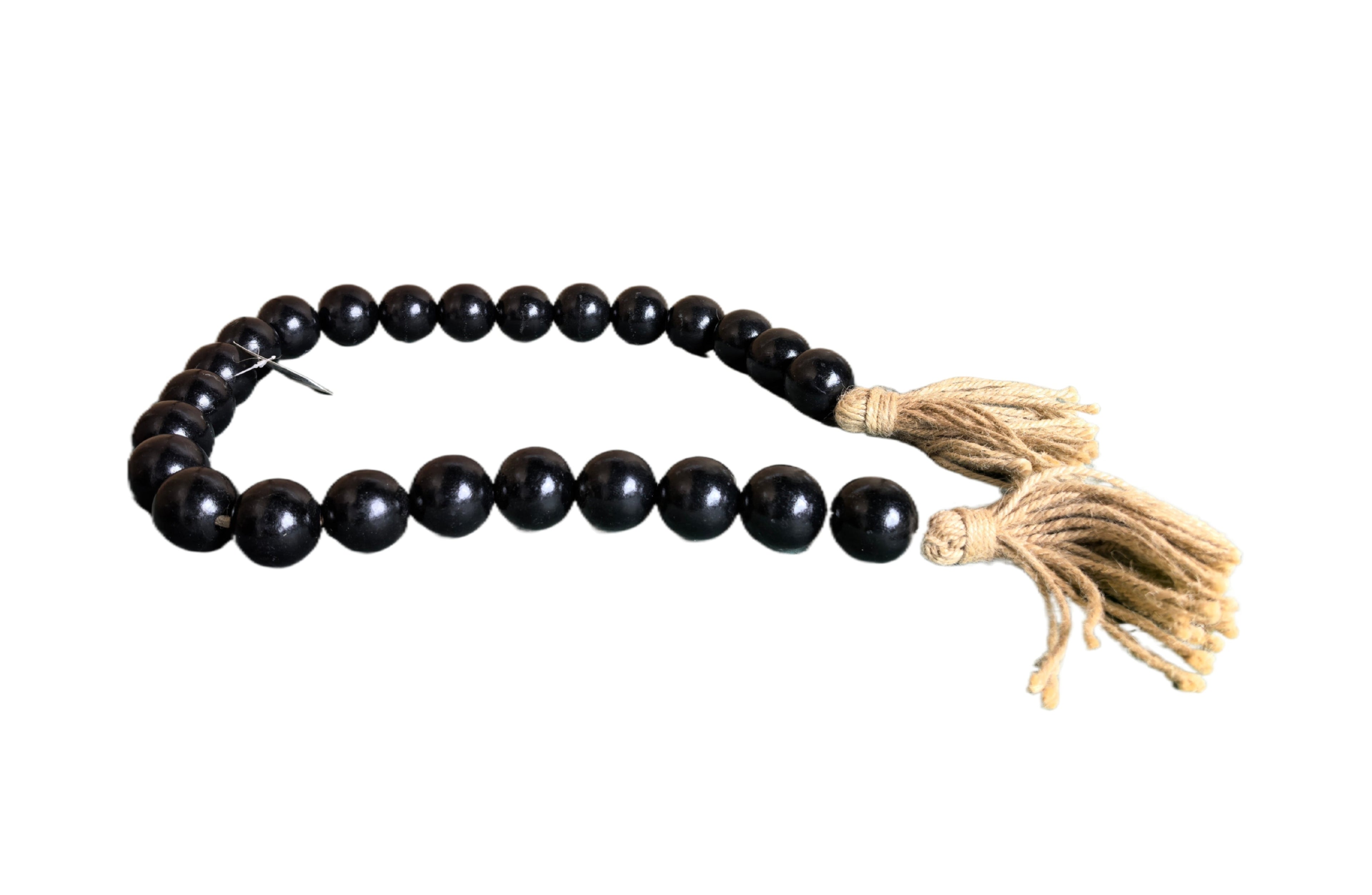 Small Beads & Large Length Wooden Garland With Tassel - Black V292-HD-WOOD-BEADS-SMALL-BLACK