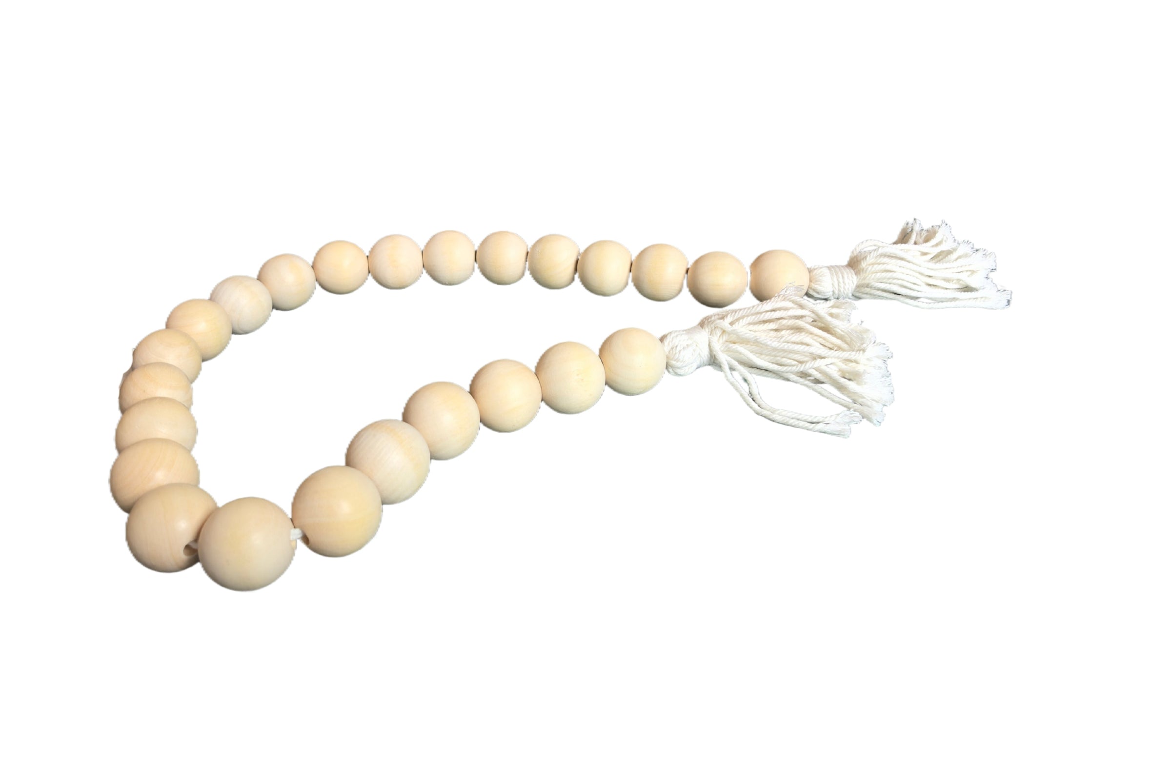 Small Beads & Large Length Wooden Garland With Tassel - White V292-HD-WOOD-BEADS-SMALL-WHITE