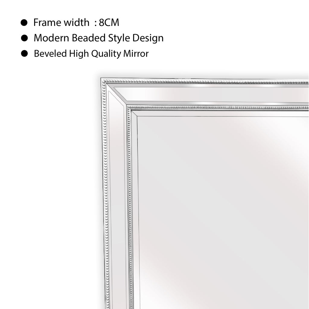 Silver Beaded Framed Mirror - Rectangle 80cm x 110cm V292-M-BDD-S-SILVER