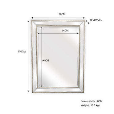Silver Beaded Framed Mirror - Rectangle 80cm x 110cm V292-M-BDD-S-SILVER