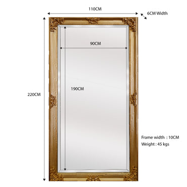 Deluxe French Provincial Ornate Mirror - Gold - X large 210cm x 110cm V292-M-DLUX-XL-GOLD
