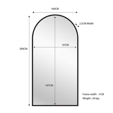 Black Metal Arch Mirror - X Large 100cm x 200cm V292-M-METAR-XL-BLACK