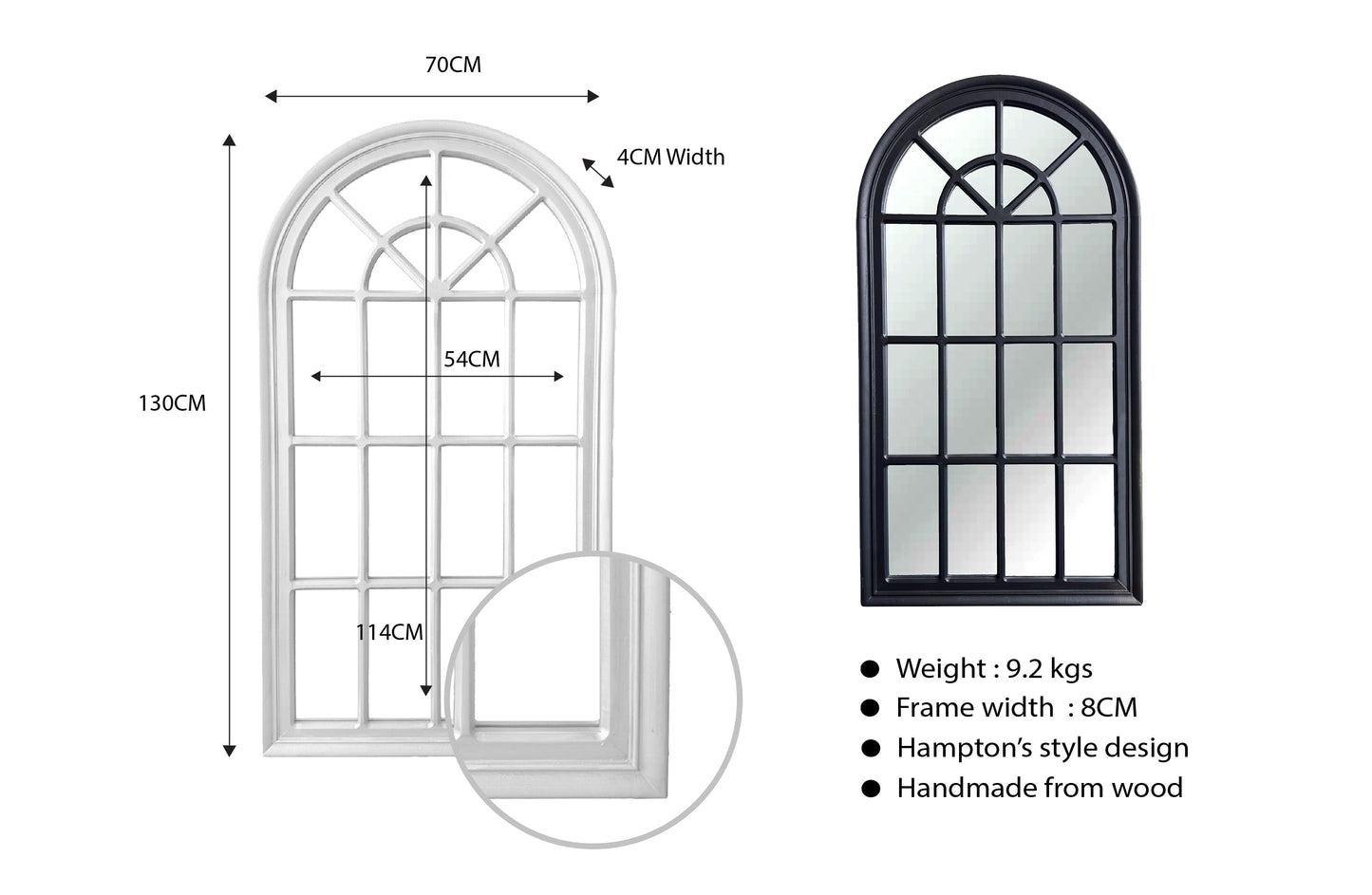 Window Style Mirror - White Arch 70 CM x 130 CM V292-MIRR-ARCH002