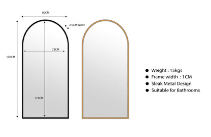 Metal Arch Mirror 80cm x 170cm - Black V292-MIRR-ARCH0035