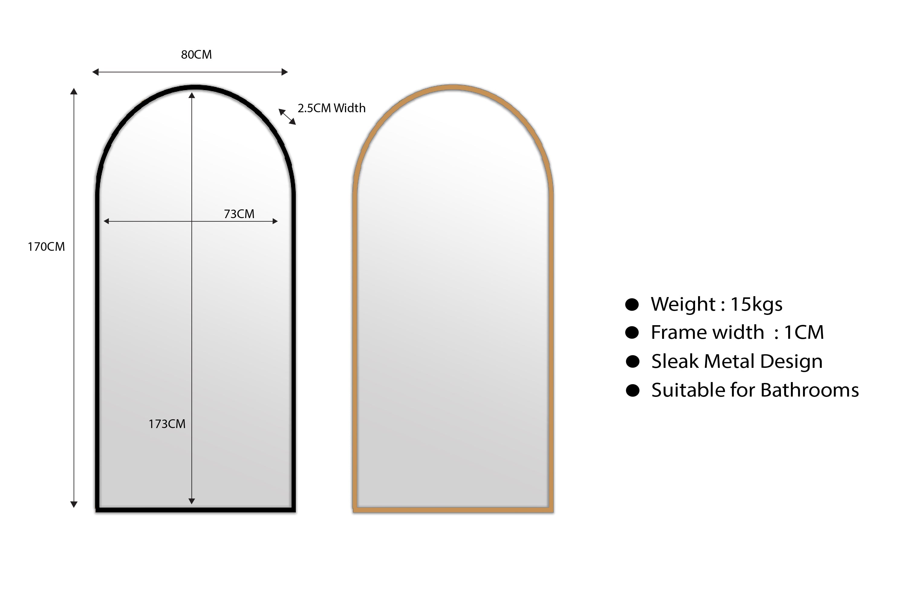 Metal Arch Mirror 80cm x 170cm - Gold V292-MIRR-ARCH0036
