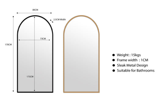 Metal Arch Mirror 80cm x 170cm - Gold V292-MIRR-ARCH0036