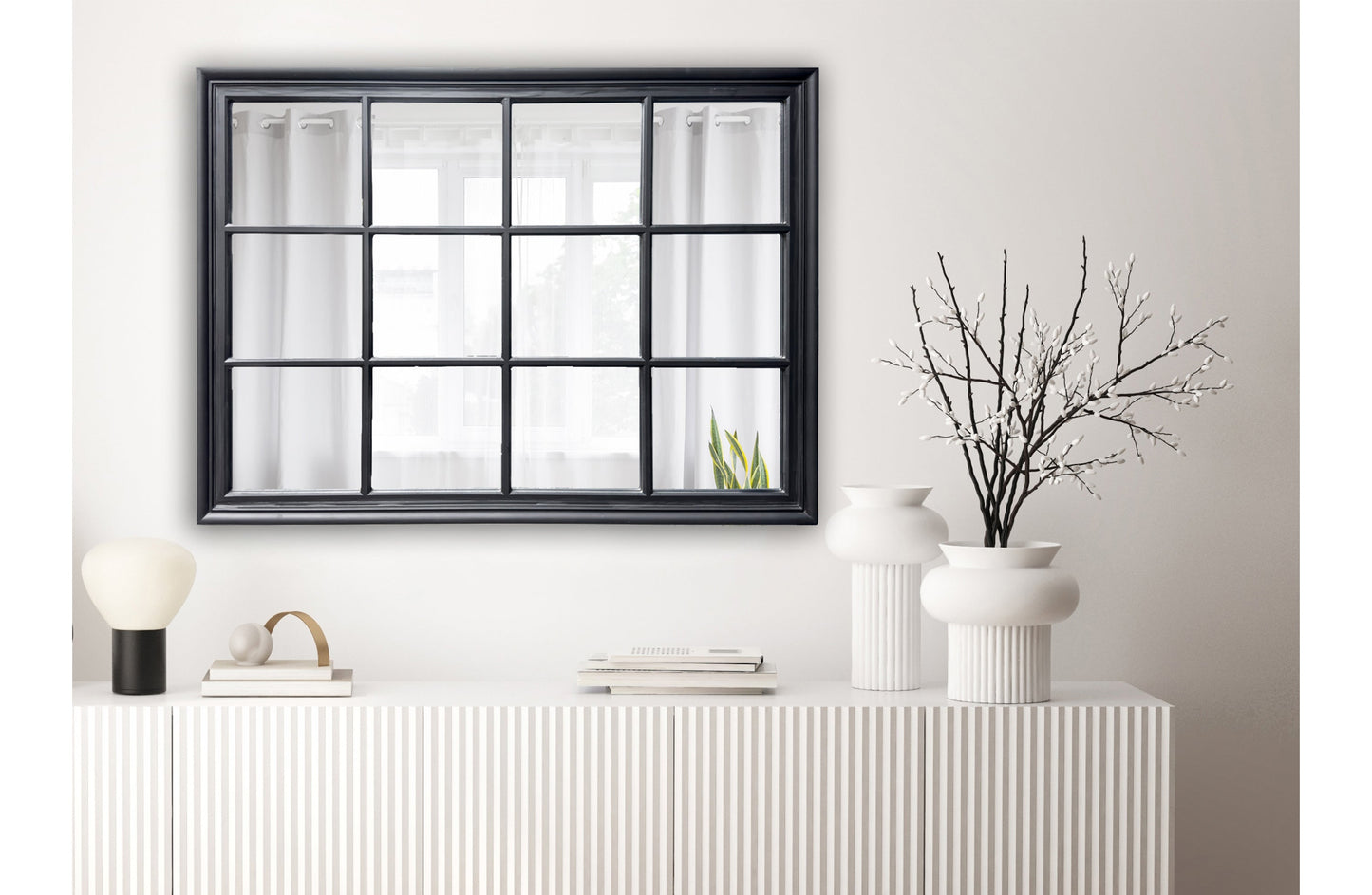Window Style Mirror - Black Rectangle 95cm x 130cm V292-MIRR-ARCH017