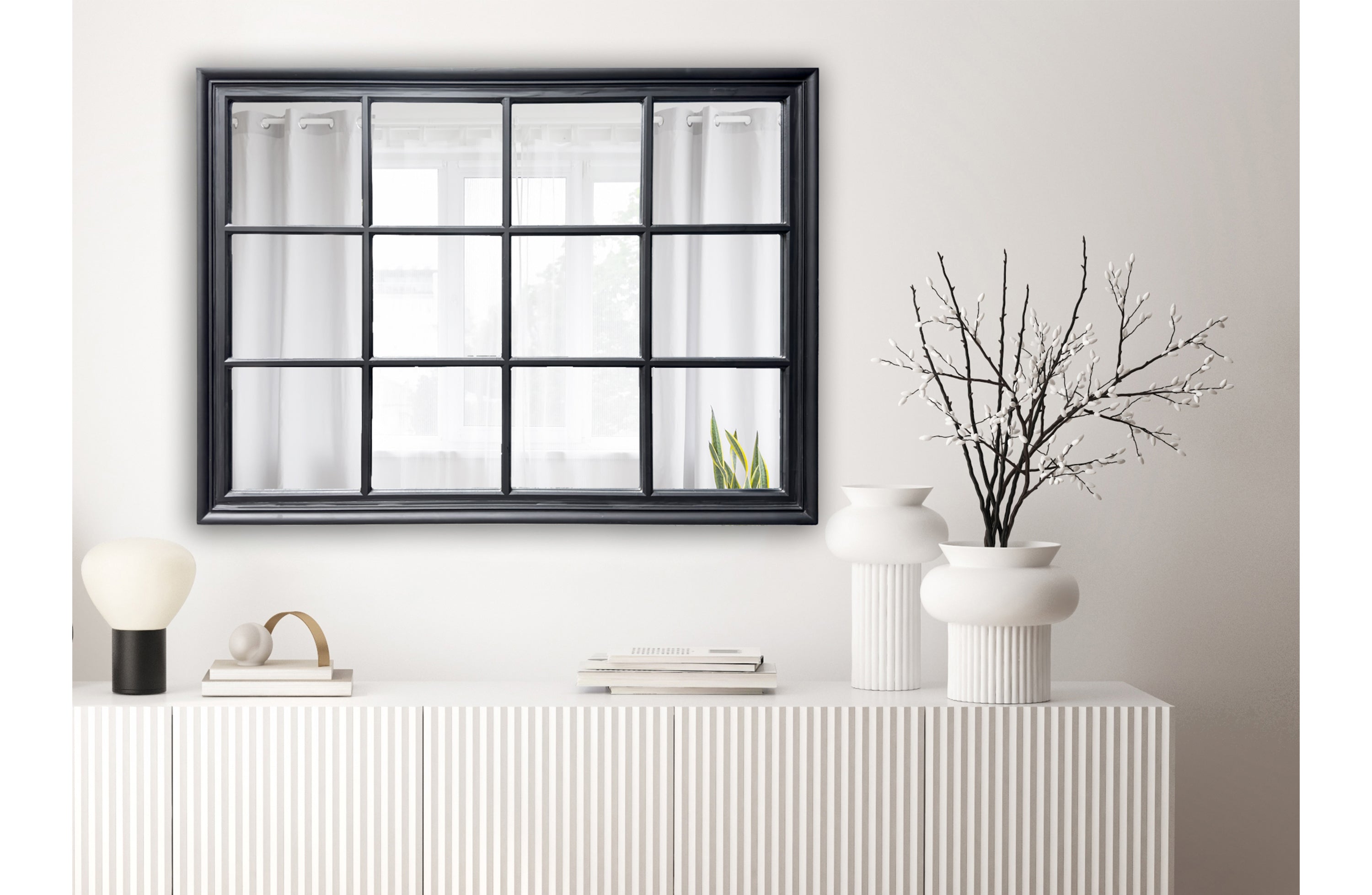 Window Style Mirror - Black Rectangle 95cm x 130cm