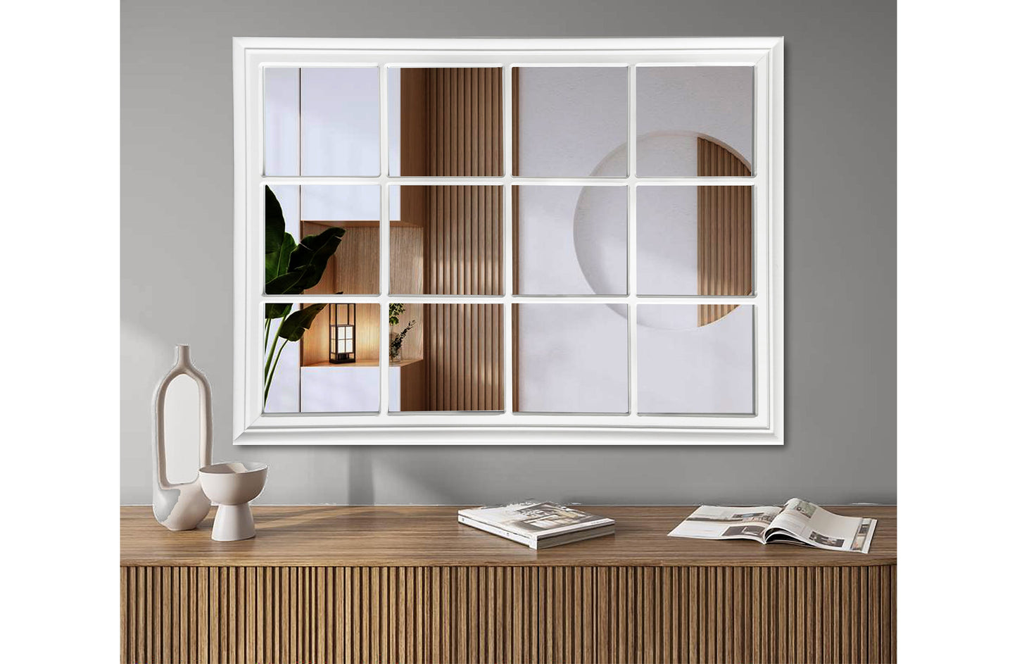 Window Style Mirror - White Rectangle 95cm x 130cm V292-MIRR-ARCH018