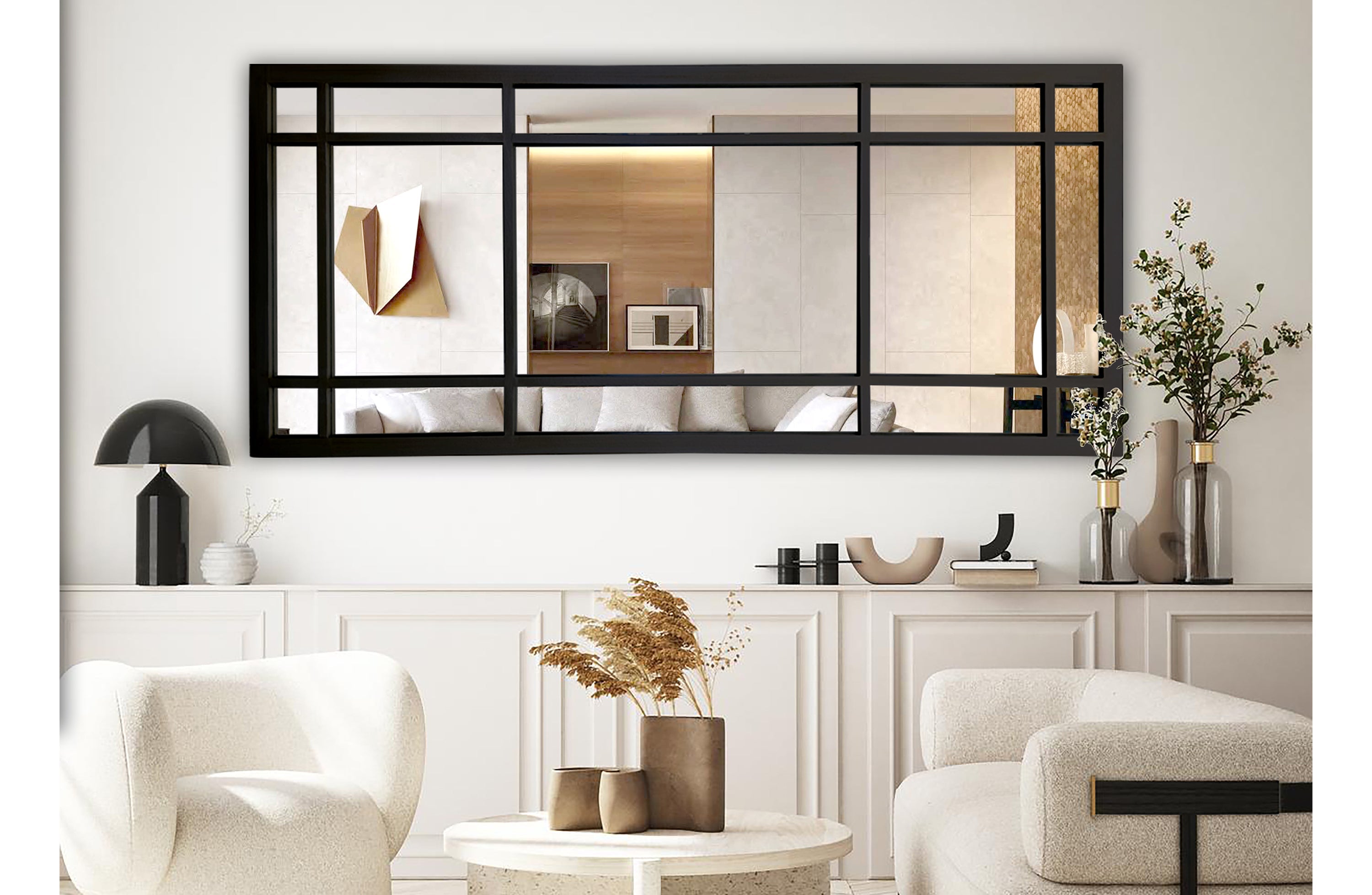 Window Style Mirror Full Length - Black 80 CM x 180 CM V292-MIRR-ARCH021