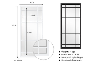 Window Style Mirror Full Length - Black 80 CM x 180 CM V292-MIRR-ARCH021