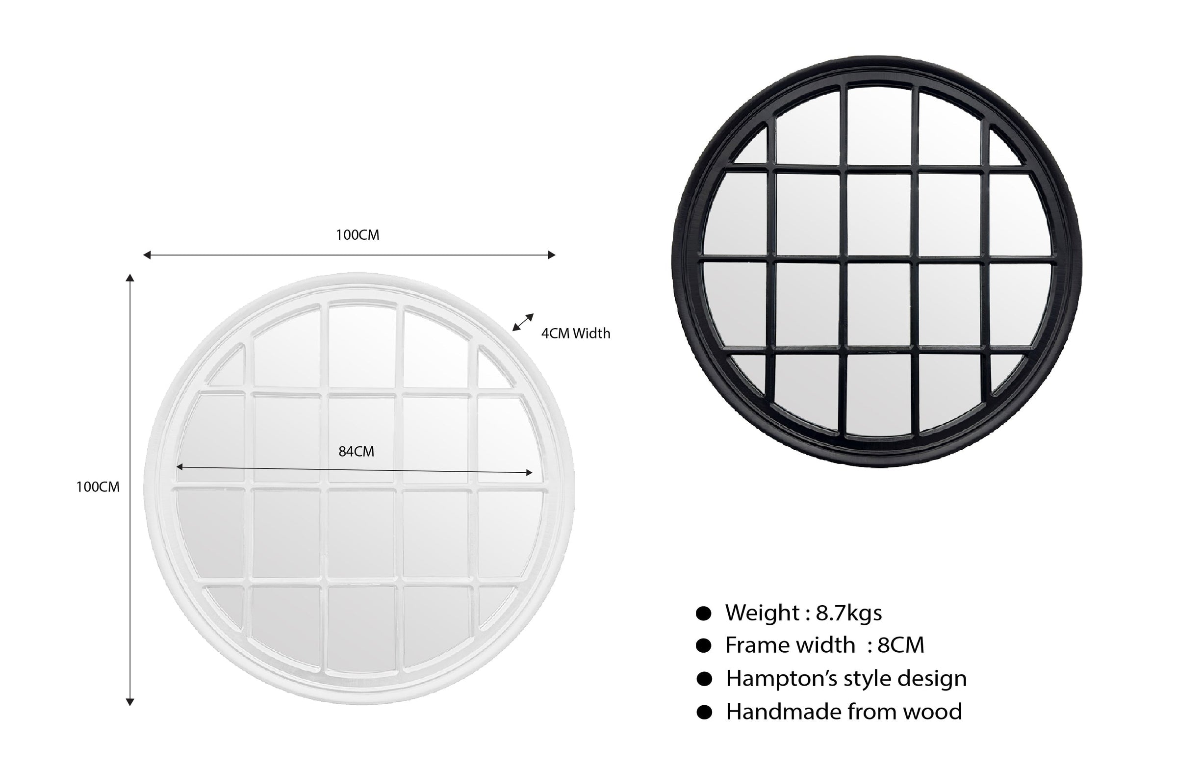 Window Style Mirror - Black Circle 100cm V292-MIRR-ARCH025