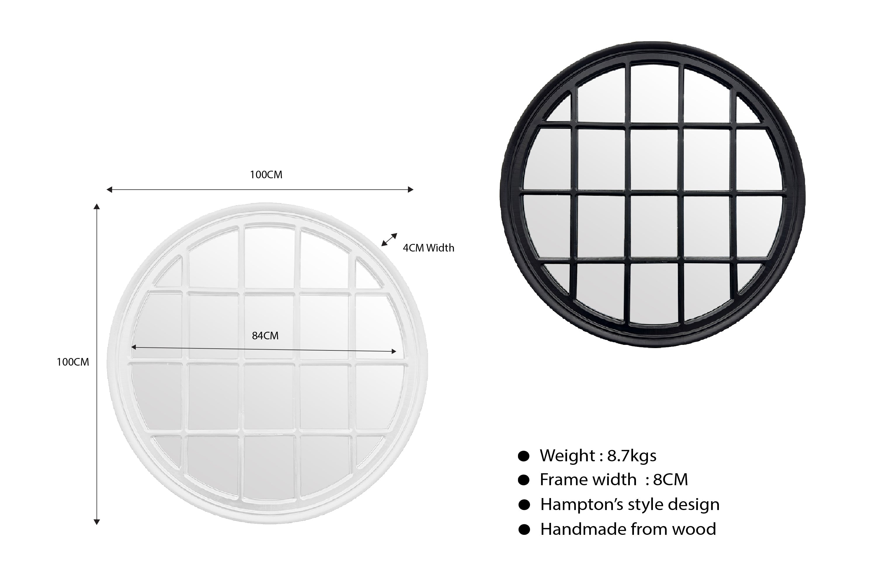 Window Style Mirror - Black Circle 100cm V292-MIRR-ARCH025