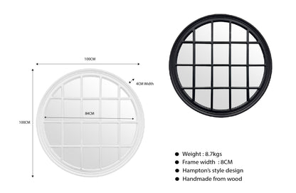 Window Style Mirror - Black Circle 100cm V292-MIRR-ARCH025