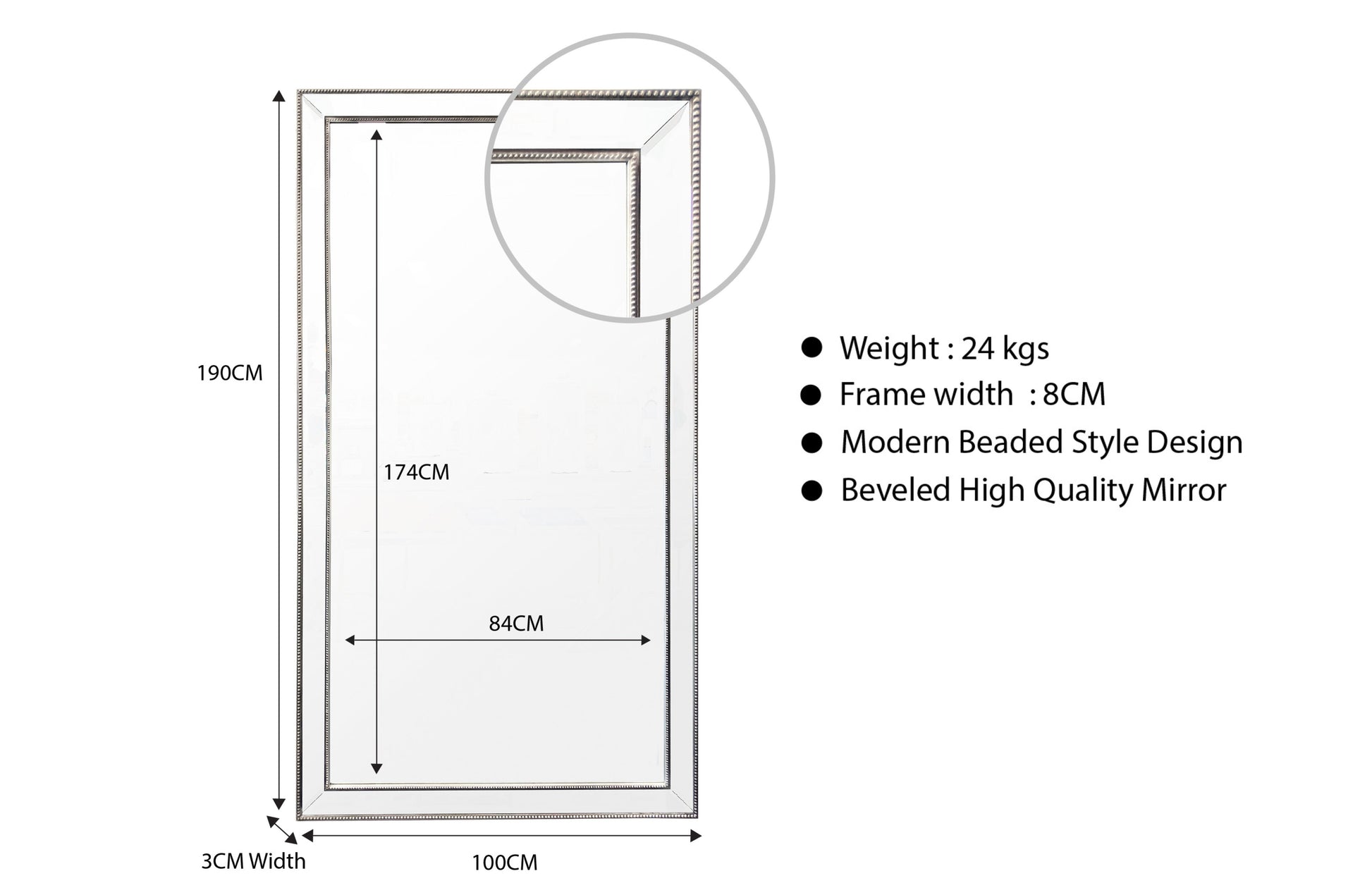 Gold Beaded Framed Mirror - X Large 190cm x 100cm V292-MIRR-BDD003